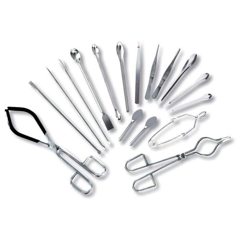 MSSVIGING Scientific Lab Tools Pack for Basic Starter, Chemistry Set - Crucible Tongs Lab Spatula Scoop U-Shape Spoon Test Tube Clamps Stainless Steel Forceps Tweezers - Image 1
